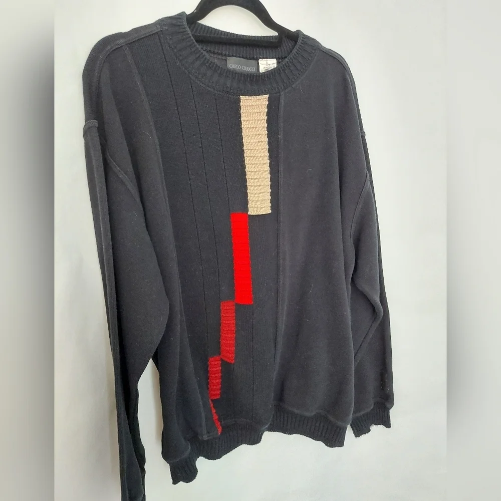 Vintage Carlo Colucci Men's Black and Red Sweater Size XXL